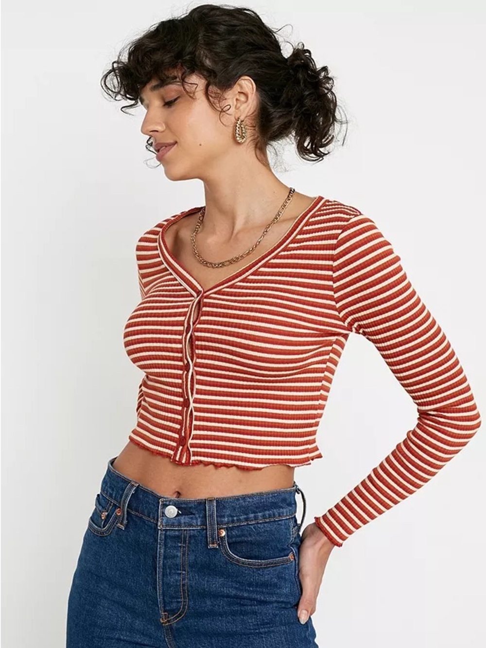 Urban Outfitters striped Stella Button-Through Cropped long sleeve Cardigan